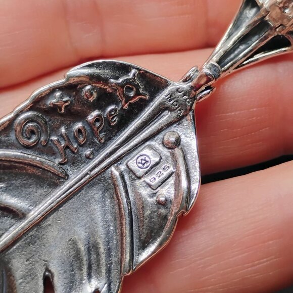 Fritz Casuse Carolyn Pollack Sterling Silver Turquoise Prayer Feather Pendant - Picture 4 of 10